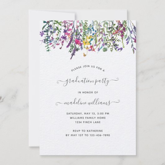 Elegant Wildflower Afstuderen Kaart (Voorkant)