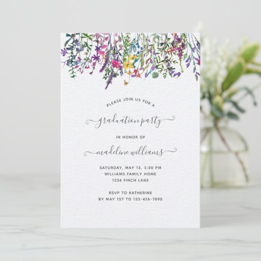 Elegant Wildflower Afstuderen Kaart (Staand voorkant)