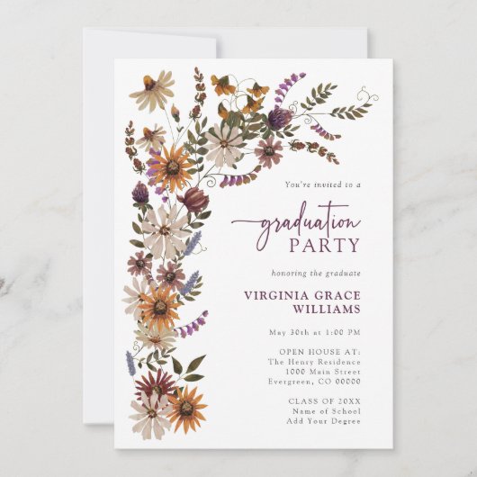 Elegant Wildflower Afstuderen Kaart (Voorkant)