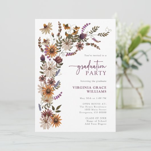 Elegant Wildflower Afstuderen Kaart (Staand voorkant)