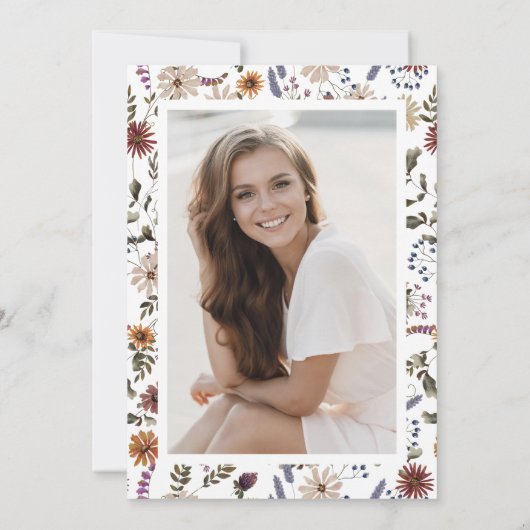 Elegant Wildflower Afstuderen Kaart (Achterkant)