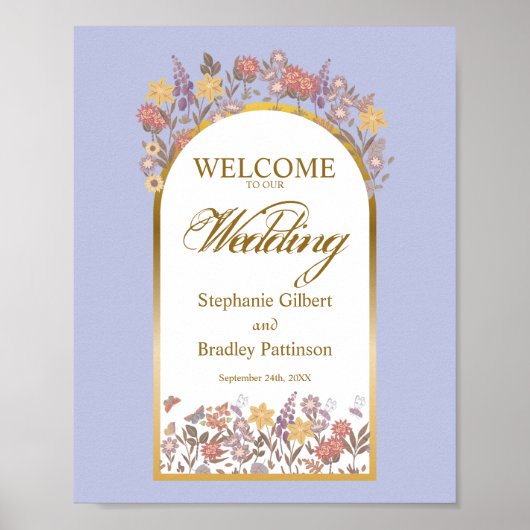 Elegant Wildflower Arch Gold Lavender Dusty Paars Poster (Voorkant)