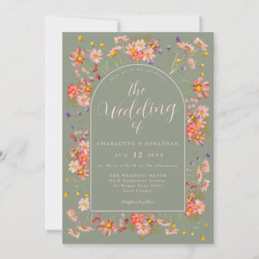 Elegant Wildflower Arch Sage Green Blush Wedding Kaart (Voorkant)