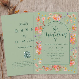 Elegant Wildflower Arch Sage Green Wedding Kaart