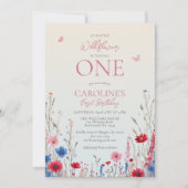 Elegant Wildflower Baby Meisje 1e Verjaardag Kaart (Voorkant)