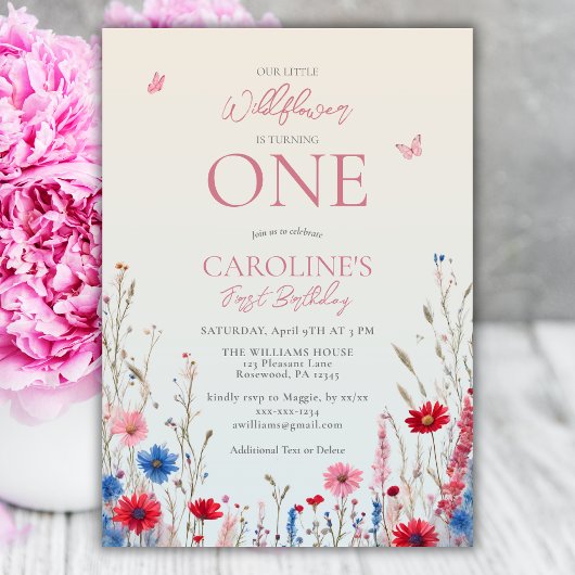 Elegant Wildflower Baby Meisje 1e Verjaardag Kaart