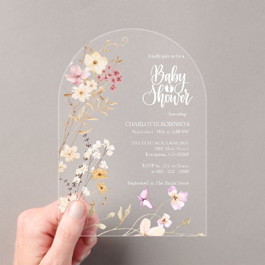 Elegant Wildflower Baby shower Acryl Uitnodigingen (Insitu (Draagbaar))