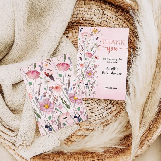 Elegant Wildflower Baby shower Bedankkaart