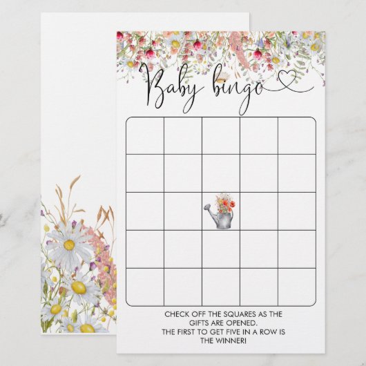 Elegant Wildflower Baby shower Bingo Game (Voorkant / Achterkant)