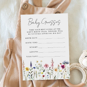 Elegant Wildflower Baby shower Gissen Game Kaart