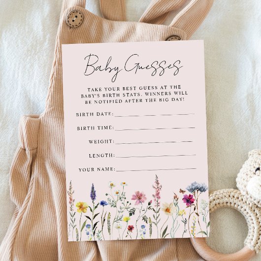 Elegant Wildflower Baby shower Gissen Game Kaart