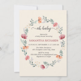 Elegant wildflower baby shower Invitation Kaart