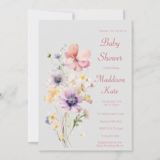 Elegant Wildflower Baby shower Kaart (Voorkant)