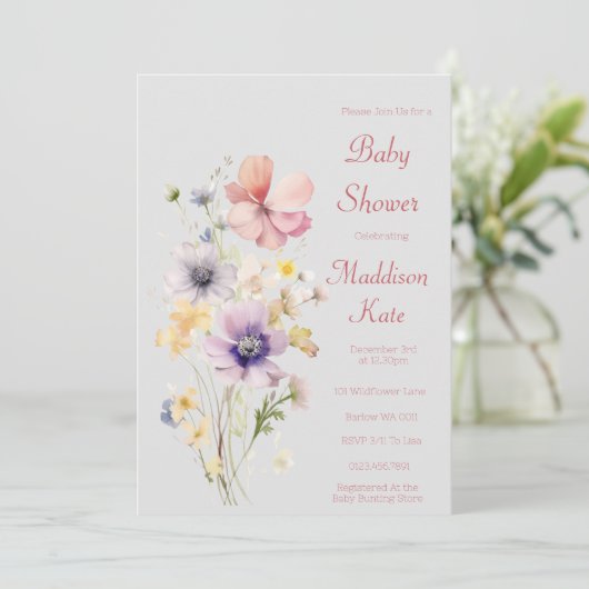 Elegant Wildflower Baby shower Kaart (Staand voorkant)
