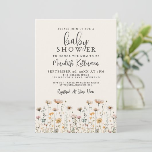 Elegant Wildflower Baby Shower Kaart (Staand voorkant)