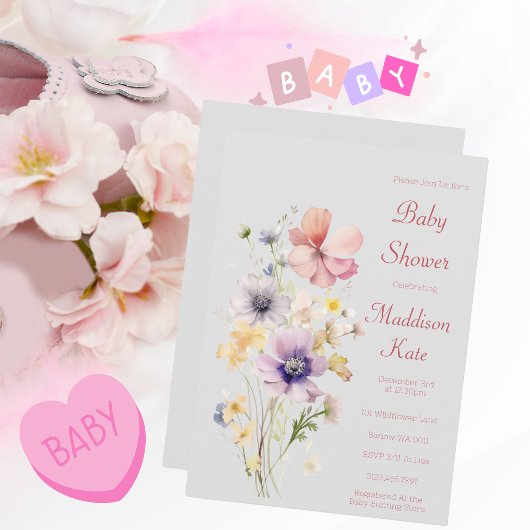 Elegant Wildflower Baby shower Kaart