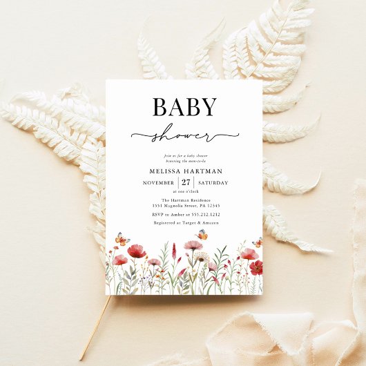 Elegant Wildflower Baby shower Kaart