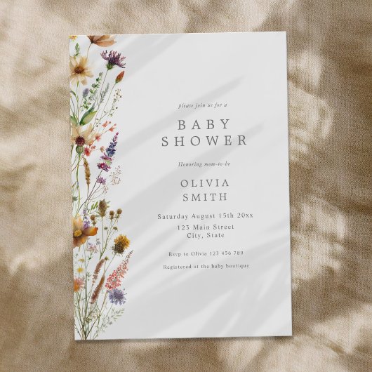 Elegant Wildflower Baby shower Kaart
