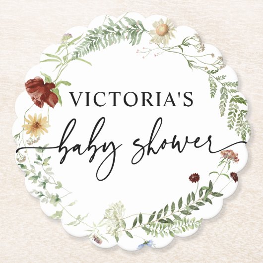 Elegant Wildflower Baby shower Kartonnen Onderzetters (Voorkant)