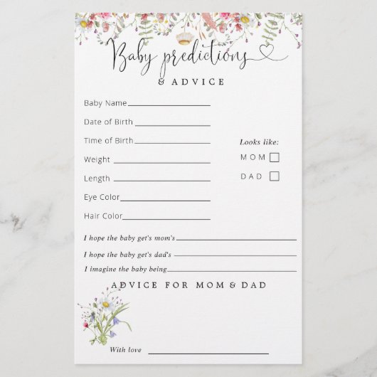 Elegant Wildflower Baby shower Prediction Advice (Voorkant)