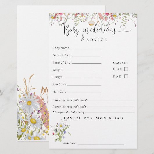 Elegant Wildflower Baby shower Prediction Advice (Voorkant / Achterkant)