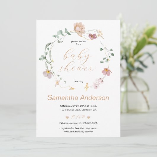 Elegant Wildflower Baby shower Script Kaart (Staand voorkant)