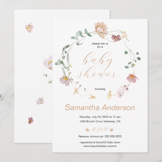 Elegant Wildflower Baby shower Script Kaart (Voorkant / Achterkant)