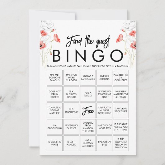  Elegant Wildflower Bingo Game Kaart (Voorkant)