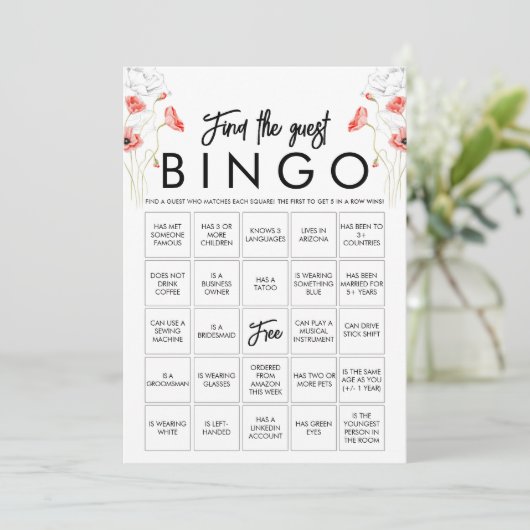 Elegant Wildflower Bingo Game Kaart (Staand voorkant)