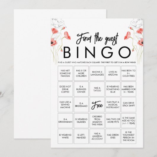 Elegant Wildflower Bingo Game Kaart (Voorkant / Achterkant)