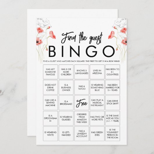  Elegant Wildflower Bingo Game Kaart (Voorkant / Achterkant)