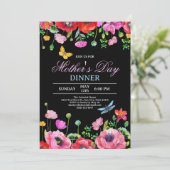 Elegant Wildflower Black Chic Moederdag Diner Kaart (Staand voorkant)