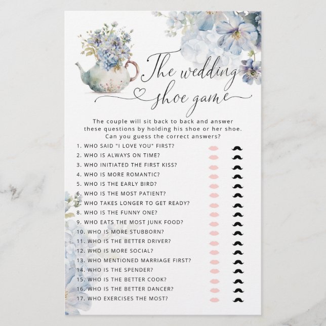 Elegant Wildflower blauw De bruiloft schoen spel (Voorkant)