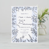 Elegant wildflower blauw en Zilver Jubileum Folie Uitnodiging (Staand Voorkant)