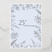 Elegant wildflower blauw en Zilver Jubileum Folie Uitnodiging (Achterkant)