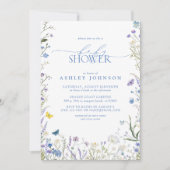 Elegant Wildflower Blauw Genderneutraal Baby showe Kaart (Voorkant)