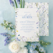 Elegant Wildflower Blauw Genderneutraal Baby showe Kaart