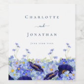 Elegant Wildflower Blauw Wijn Etiket (Enkel label)