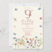 Elegant Wildflower Bloemen 9e Verjaardagsfeest Kaart (Voorkant)