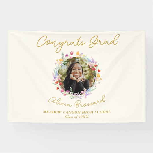 Elegant Wildflower Bloemen Afstuderen Foto Spandoek (Horizontaal)