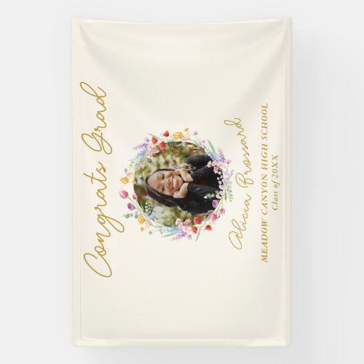 Elegant Wildflower Bloemen Afstuderen Foto Spandoek (Verticaal)