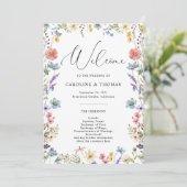 Elegant Wildflower Bloom Script Bruiloft Programmakaart (Staand voorkant)