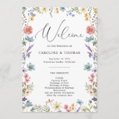 Elegant Wildflower Bloom Script Bruiloft Programmakaart (Voorkant)