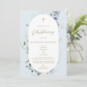 Elegant Wildflower Blue Oval Lijst Boy Christening Kaart (Staand voorkant)