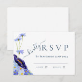 Elegant Wildflower Blue Wedding Reactie RSVP Kaartje (Voorkant / Achterkant)
