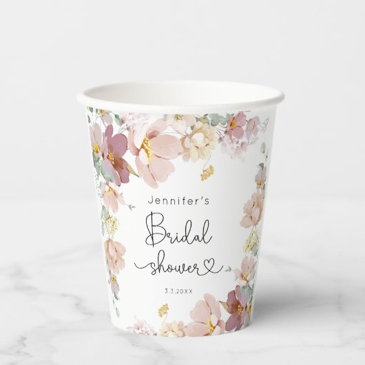 Elegant Wildflower blush roze vrijgezellenfeest Papieren Bekers (Voorkant)