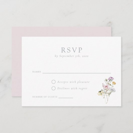 Elegant Wildflower Blush Wedding RSVP Kaart (Voorkant / Achterkant)