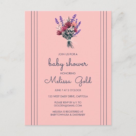 Elegant Wildflower Boeket BABY SHOWER CUSTOM Uitnodiging Briefkaart (Voorkant)