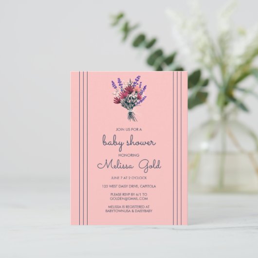 Elegant Wildflower Boeket BABY SHOWER CUSTOM Uitnodiging Briefkaart (Staand voorkant)
