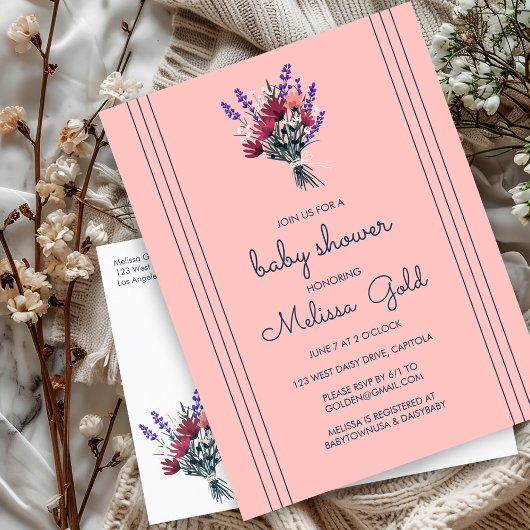 Elegant Wildflower Boeket BABY SHOWER CUSTOM Uitnodiging Briefkaart